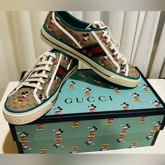 Gucci Disney Mickey Tennis 1977 GG Print Men’s Sneakers Size 9+US / UK 8.5